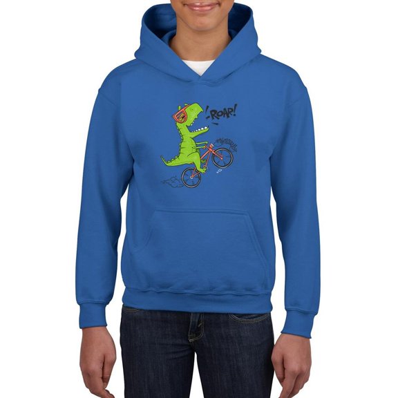 Dino On Bike Roar Hoodie Juniors - Youth Hoodie, Small