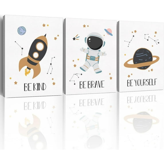 Dino Outer Space Decor: Astronaut Space Wall Art for Kids Bedroom, Toddler Room, Playroom