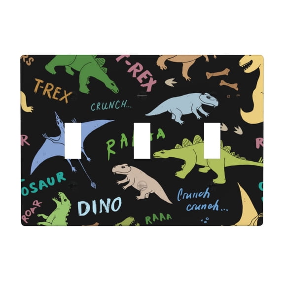 Dino Pattern Cute Cartoon 3 Gang Light Switch Cover Decorative Triple Toggle Wall Plate for Kitchen Bedroom Bathroom Living Room Decor