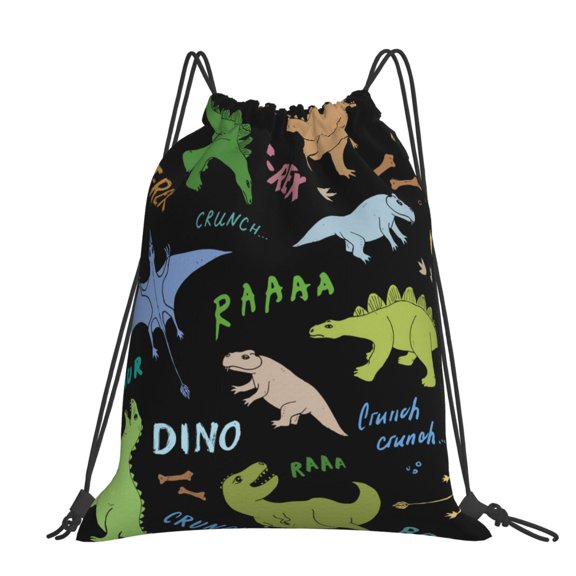 Dino Pattern Cute Cartoon Large Drawstring Backpack Casual Cinch Sack Bag Backpack for Sports Hiking Travel Gym