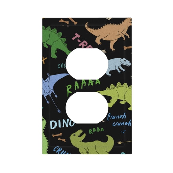 Dino Pattern Cute Cartoon Light Switch Cover Decorator Duplex Wall Plate 1-Gang Receptacle Outlet Decor