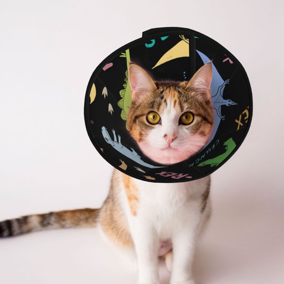 Dino Pattern Cute Cartoon Soft Pet Recovery Collar for Cats Small Dogs, Protective Elizabeth Collar for Post-Surgery, Anti-Lick & Anti-Scratch