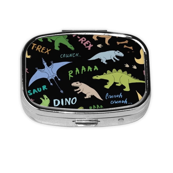 Dino Pattern Cute Cartoon Square Pill Box 2 Compartment Pill Case Medicine Organizer Decorative Gift for Purse Pocket