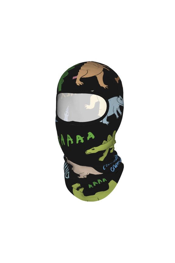 Dino Pattern Cute Cartoon Unisex Balaclava Ski Mask Full Face Cover for Cold Weather & UV Protection, Breathable Cooling Helmet Liner