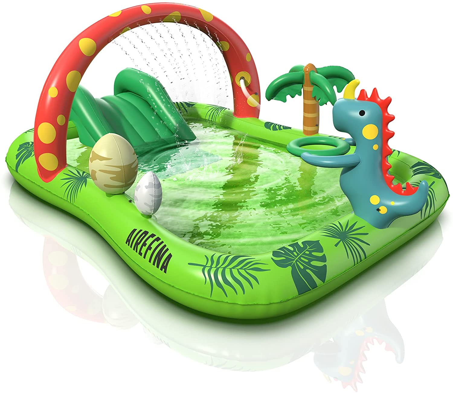 Dino Planet Inflatable Play Center, Airefina Kids Pool, 97"x76"x41" Summer Swim Blow up Kiddie Pool, Rectangular