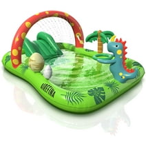 Dino Planet Inflatable Play Center, Airefina Kids Pool, 97"x76"x41" Summer Swim Blow up Kiddie Pool, Rectangular
