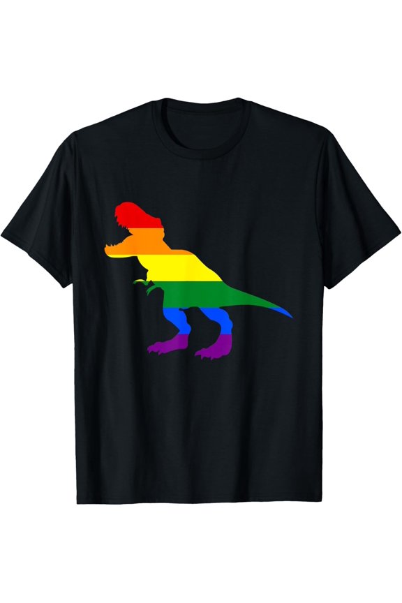 Dino Pride Rainbow Flag T-Shirt LBGT Pride Month Gift T-ShirtPure cotton short-sleeved shirts for both men and women