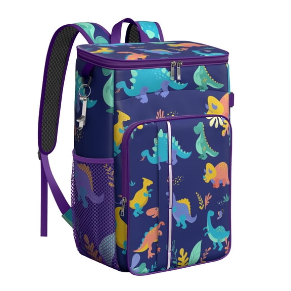 Dino Print Insulated Backpack Cooler – Leakproof Lunch Bag with Colorful Dinosaur Design for Travel, Picnic & Office
