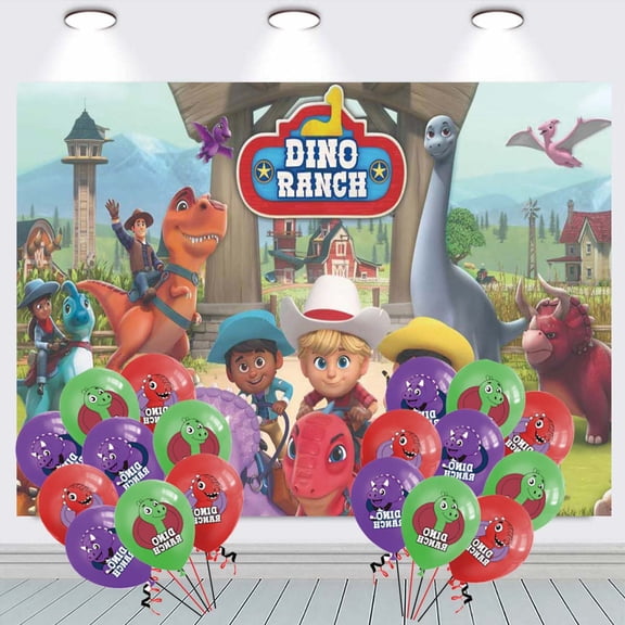 Dino Ranch Backdrop Banner Balloons Party Decorations Supplies Taspestry Wall Decor Background Poster