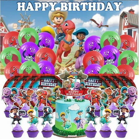 Dino Ranch Birthday Party Supplies Balloons Paper Plates Decoration Cake Topper Decor Tableware Banner Backdrop
