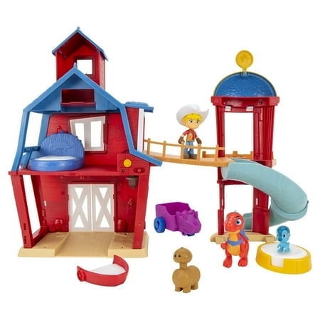 Dino Ranch Clubhouse, Large 12-Inch Playset with Lights & Sound, Features Silo with Slide, Bridge, Extendable Room, 1 Dino Rancher, 2 Dinos - Toys for Kids - Your Favorite Pre-Westoric Ranchers