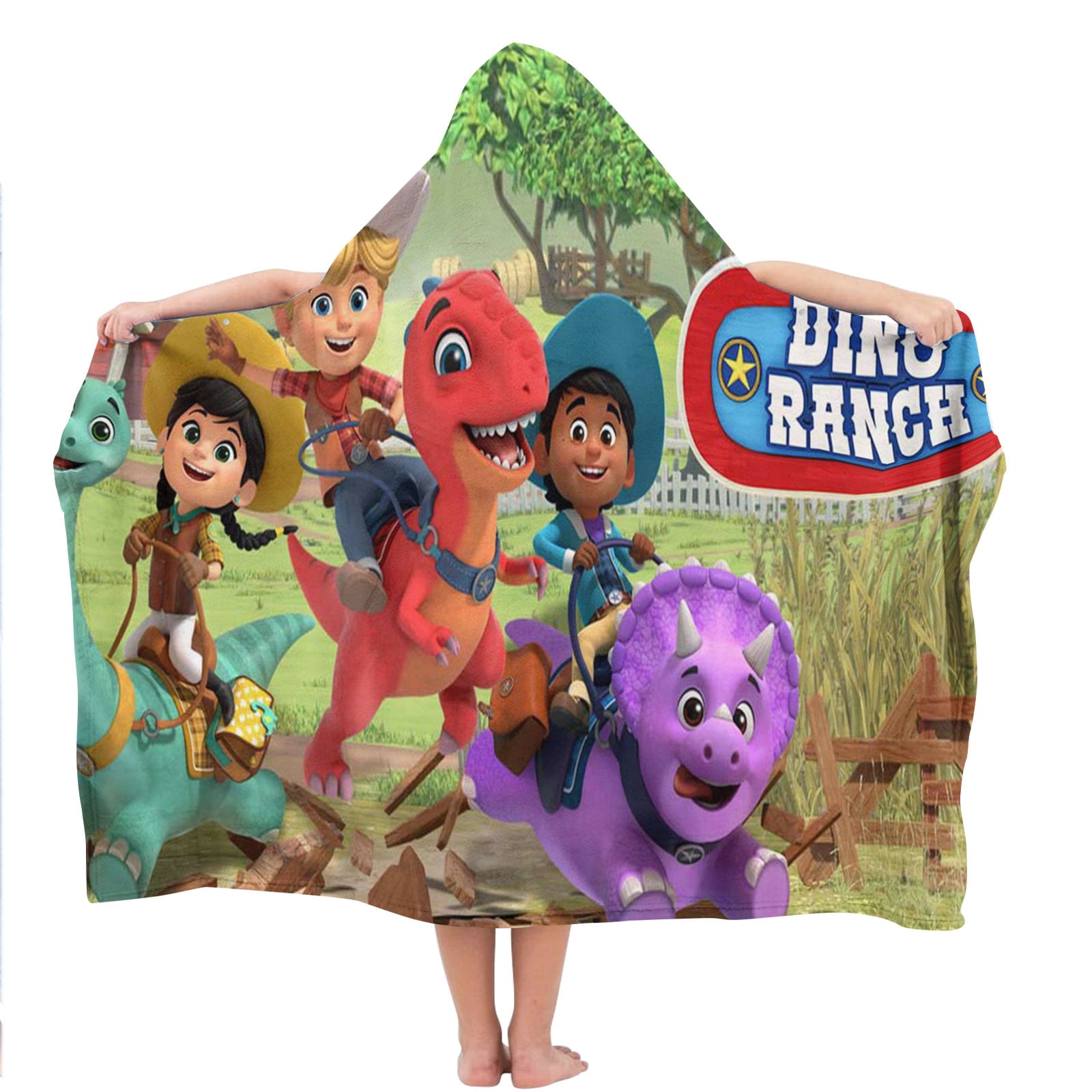 Dino Ranch Hooded Kids Beach Towels Microfiber Bath Hat Toddler Swim Cover-ups Poncho Absorbent Pool Wrap