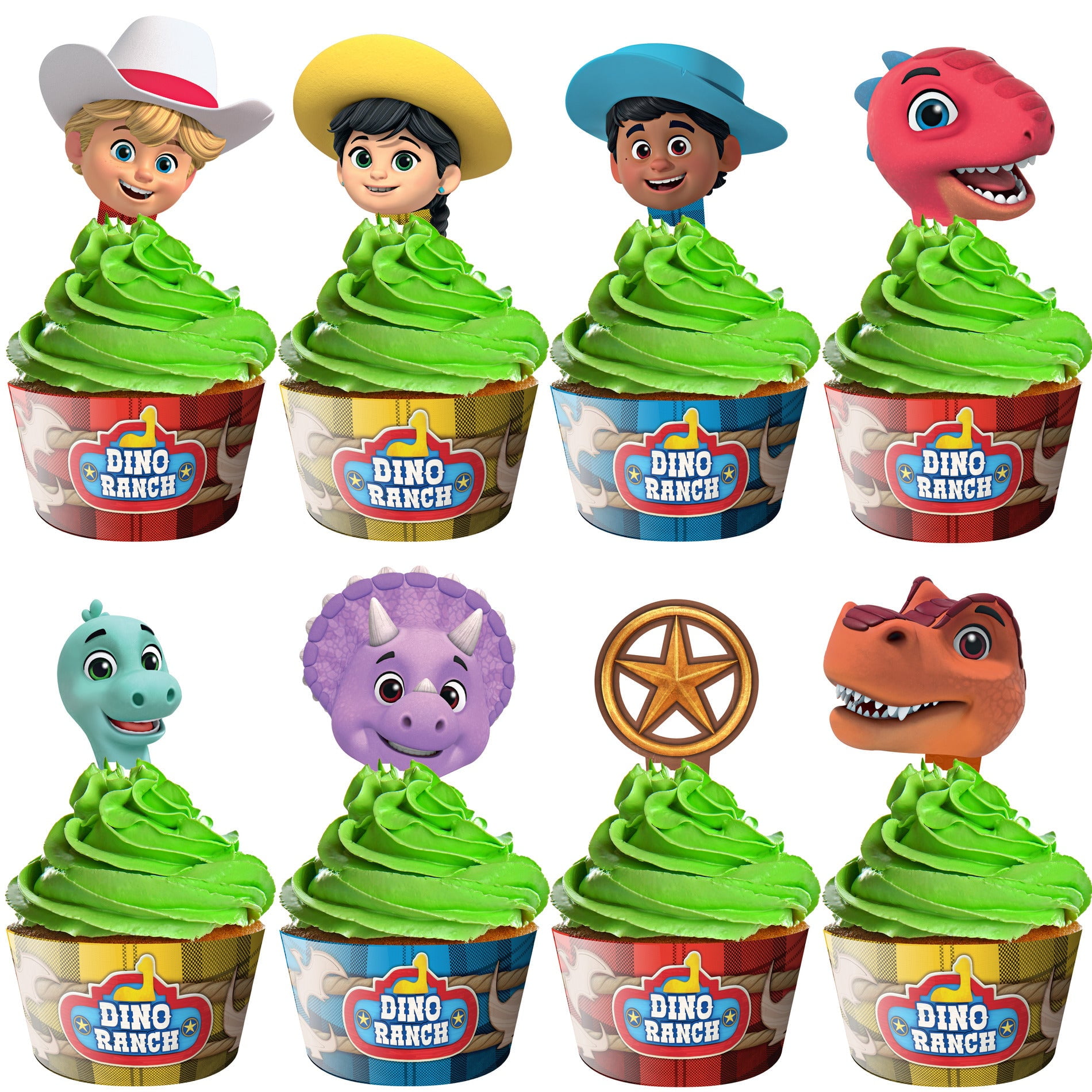 Dino Ranch Party Supplies Cupcake Toppers and Wrappers