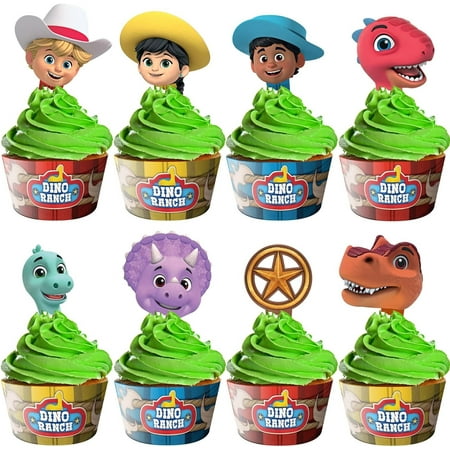 Dino Ranch Party Supplies - Cupcake Toppers and Wrappers