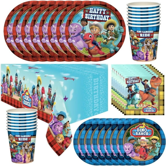 Dino Ranch Party Supplies Dinnerware Deluxe Set for 24 Guests