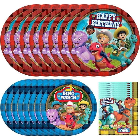 Dino Ranch Party Supplies Dinnerware Starter Set for 16 Guests