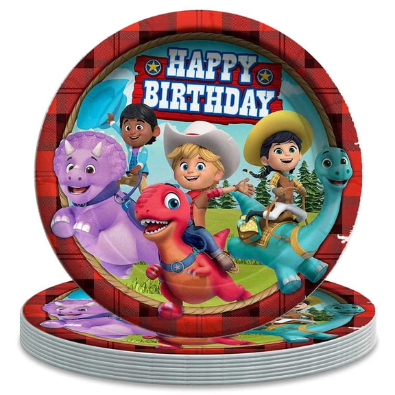 Dino Ranch Themed Birthday Disposable Tableware - 7 Inch Paper Plates Party Supply Decorations
