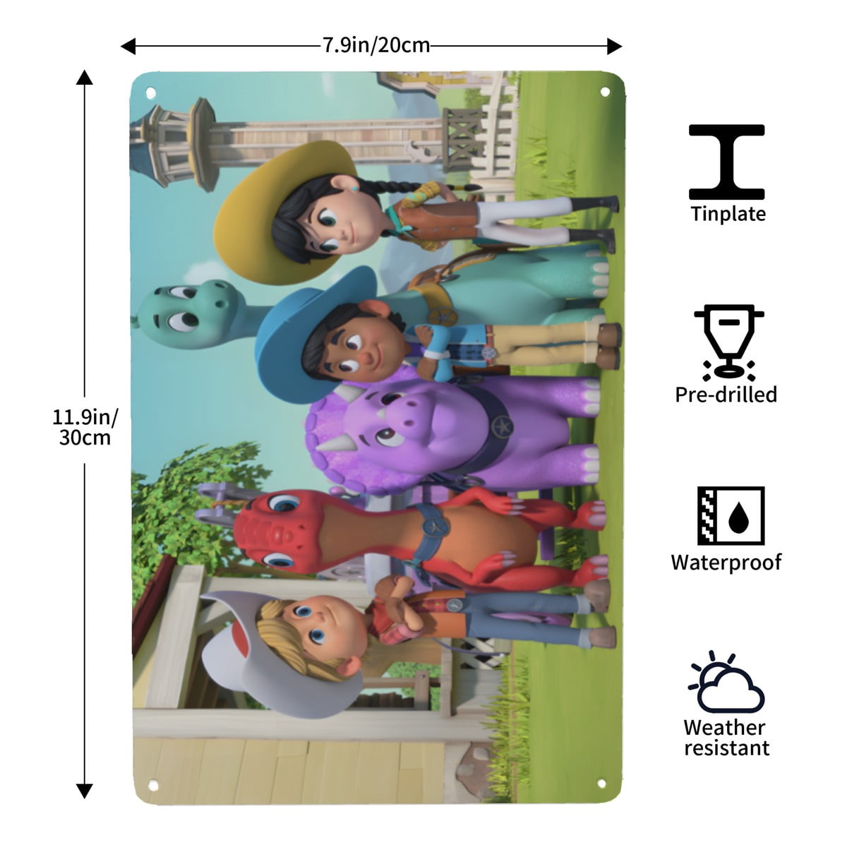 Dino Ranch-themed Tin Painting tin artwork, 8×12 in (20×30 cm), crisp ...