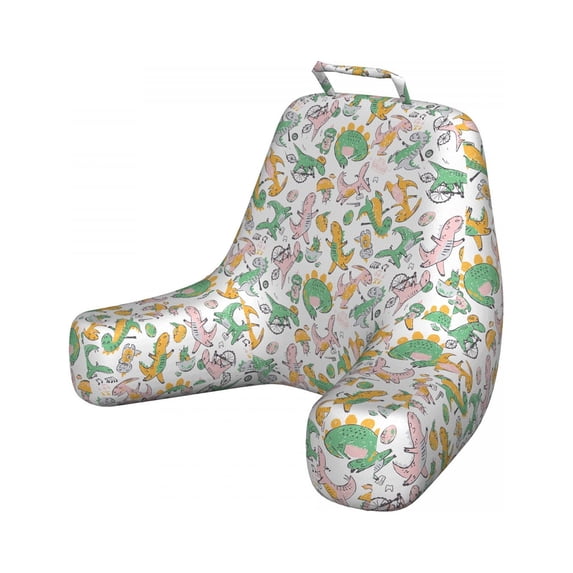 Dino Reading Pillow Cover, Sketchy Doodle Style Dinosaurs on Bicycles, Unstuffed Printed Bed Rest Case from Soft Fabric, XL Size, Multicolor, by Ambesonne