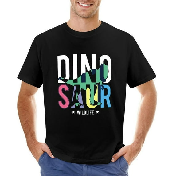 Dino Saur Vintage T-shirt Mens Cotton Classic Crewneck Short Sleeve Tees Unisex Black 2XL