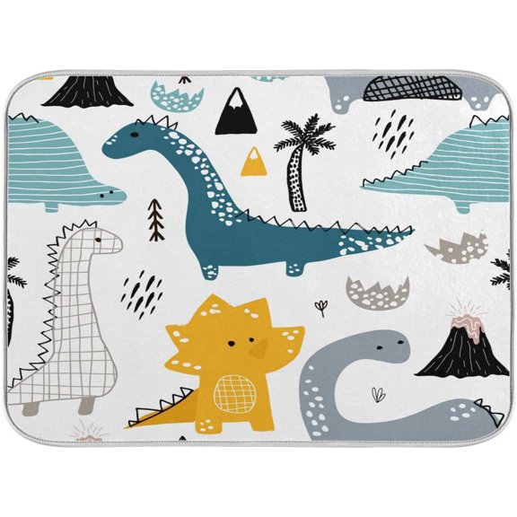 Dino Scandinavian Style Dish Drying Mat for Kitchen, Absorbent Microfiber Drying Pad Dish Mat, 24" X 18"