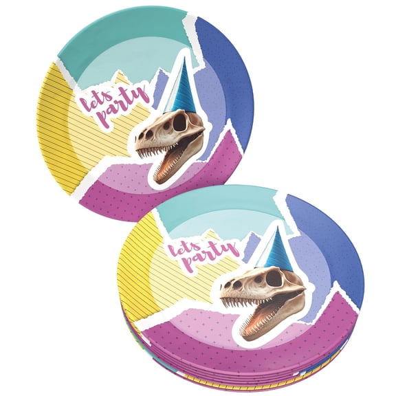 Dino Skeleton Paper Plates 8 Count Multicolored Disposable Party Plates 9 in