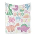 thumbnail image 1 of Dino Soft Flannel Fleece Blanket, Funny Dinosaur Family Baby Nursery Theme Cartoon in Pastel Tones with Roar Lettering, Cozy Plush for Indoor and Outdoor Use, 50" x 70", Multicolor, by Ambesonne, 1 of 5