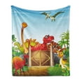thumbnail image 1 of Dino Soft Flannel Fleece Throw Blanket, Cartoon Style Dinosaurs in a Dino Park Jungle Trees Wildlife Habitat Illustration, Cozy Plush for Indoor and Outdoor Use, 70" x 90", Multicolor, by Ambesonne, 1 of 6
