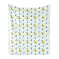 thumbnail image 1 of Dino Soft Flannel Fleece Throw Blanket, Dinosaur Animal Cartoon Nursery Themed Print, Cozy Plush for Indoor and Outdoor Use, 50" x 60", Yellow Green Sky Blue, by Ambesonne, 1 of 5
