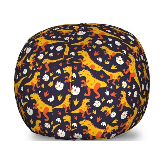 Dino Storage Toy Bag Chair, Rhythmic Dinosaur Animal Egg Funny Cartoon Themed Pattern, Stuffed Animal Organizer Washable Bag, Large Size, Earth Yellow Multicolor, by Ambesonne