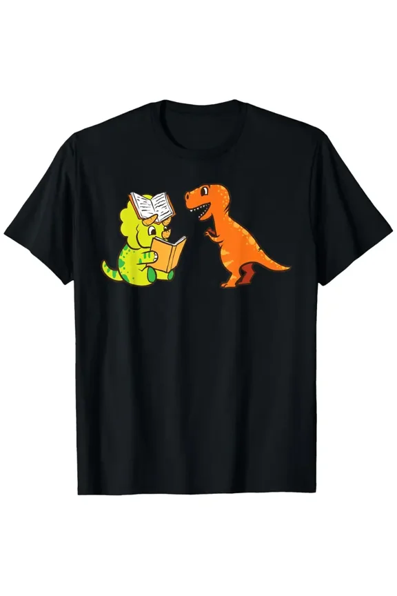 Dino T-Rex Triceratops Book Newspaper Magazine Funny T-Shirt, Suitable for All Men And Women Outdoor Short-Sleeved T-Shirts in All Seasons, Ready to Wear 100% Cotton, S-XXXL