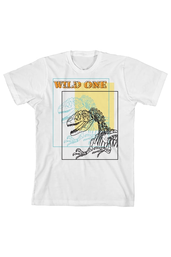 Dino Wild One Youth White Short Sleeve Crew Neck Tee-Large