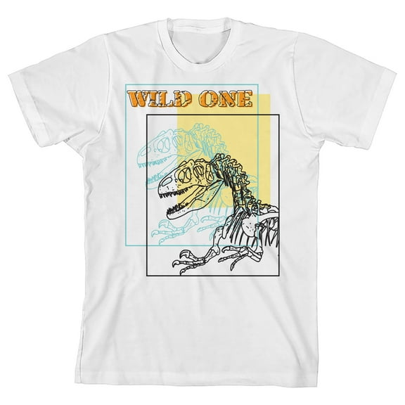 Dino Wild One Youth White Short Sleeve Crew Neck Tee-Small