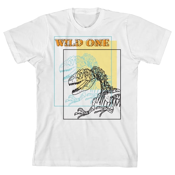 Dino Wild One Youth White Short Sleeve Crew Neck Tee-XS