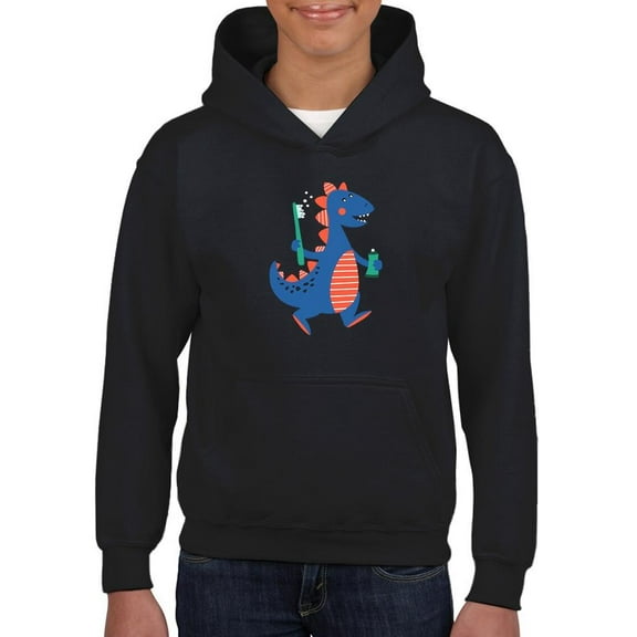Dino With Toothbrush Hoodie Juniors -Image by Shutterstock,  x-Large