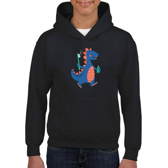 Dino With Toothbrush Hoodie Juniors -Image by Shutterstock, x-Large