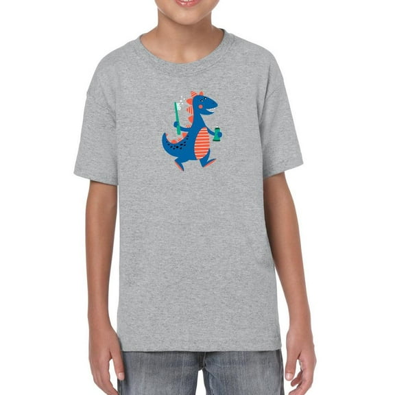 Dino With Toothbrush T-Shirt Juniors -Image by Shutterstock, Small
