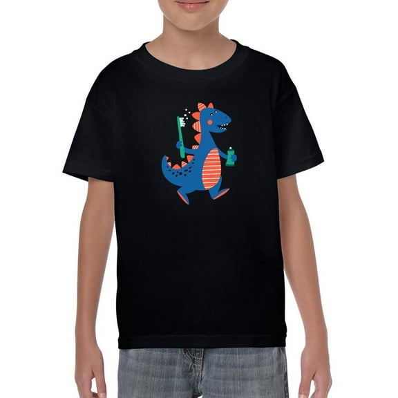 Dino With Toothbrush T-Shirt Juniors -Image by Shutterstock,  Small