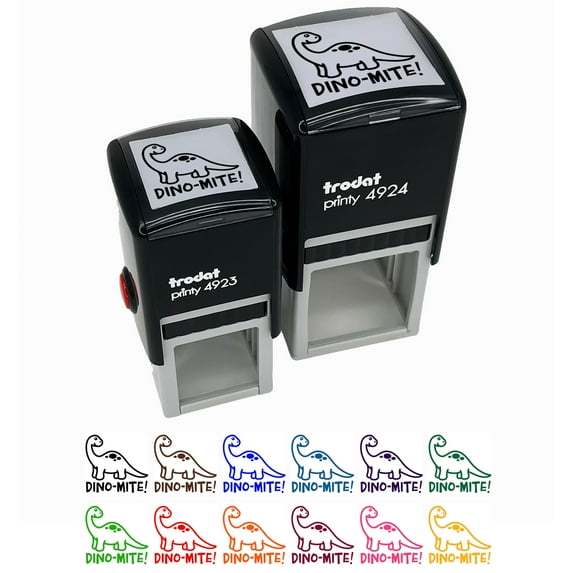 Dino-mite Dynamite Dinosaur Teacher School Recognition Self-Inking Rubber Stamp Ink Stamper - Brown Ink - Small 1 Inch