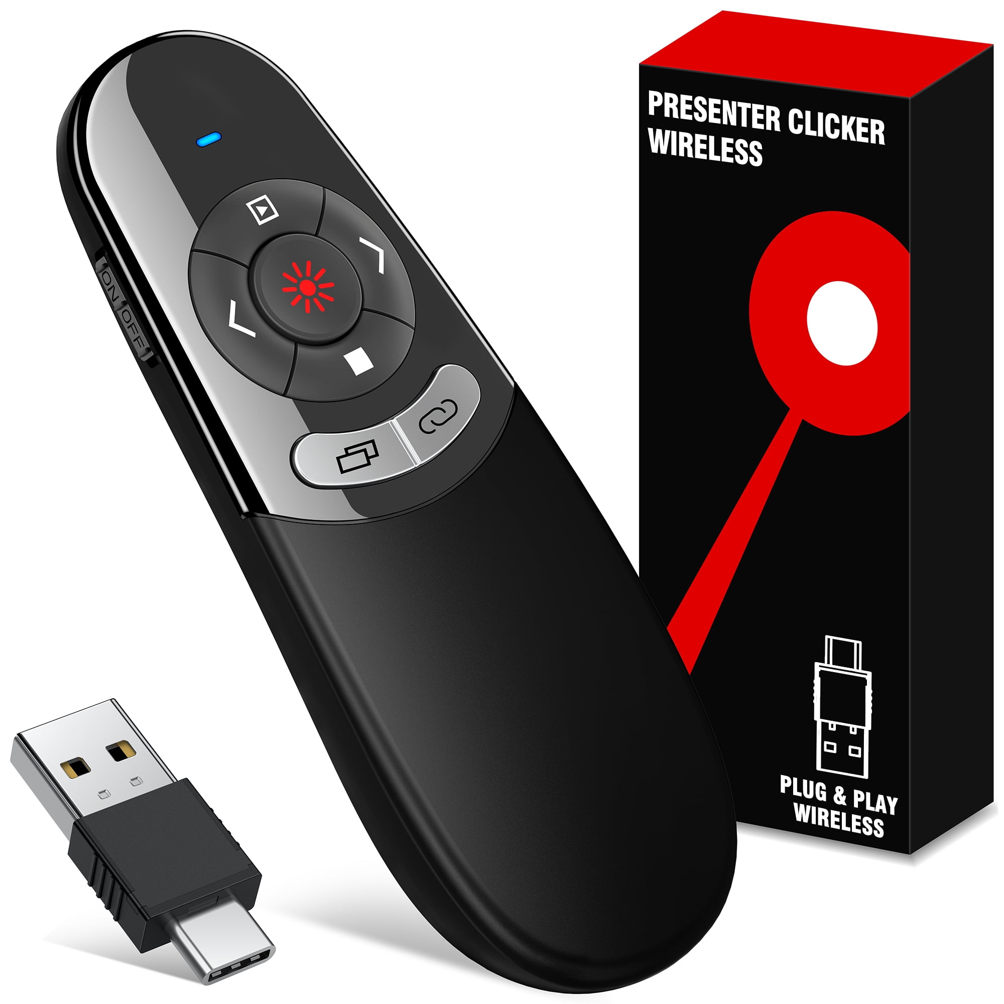 Wireless Presenter, QQV Hyperlink Volume Control Presentation Clicker RF 2.4GHz PowerPoint Clicker Presentation Remote Control (Black)