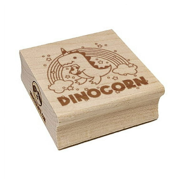 Dinocorn Dinosaur Unicorn with Rainbow Square Rubber Stamp Stamping Scrapbooking Crafting - Large 2.75in