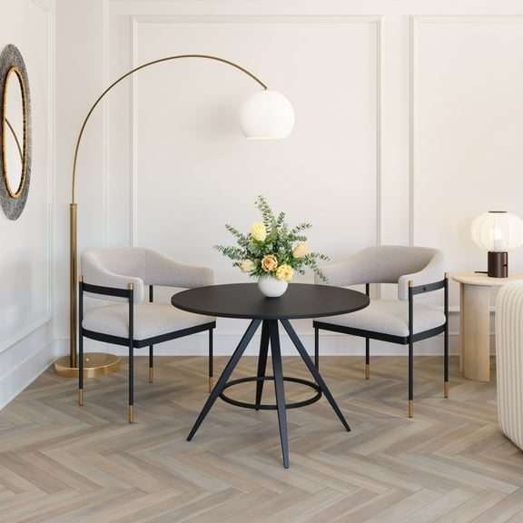 Dinos Dining Table Black Dining Table, Modern Style, Faux Wood MDF round shape tabletop, Steel, Indoor Dining