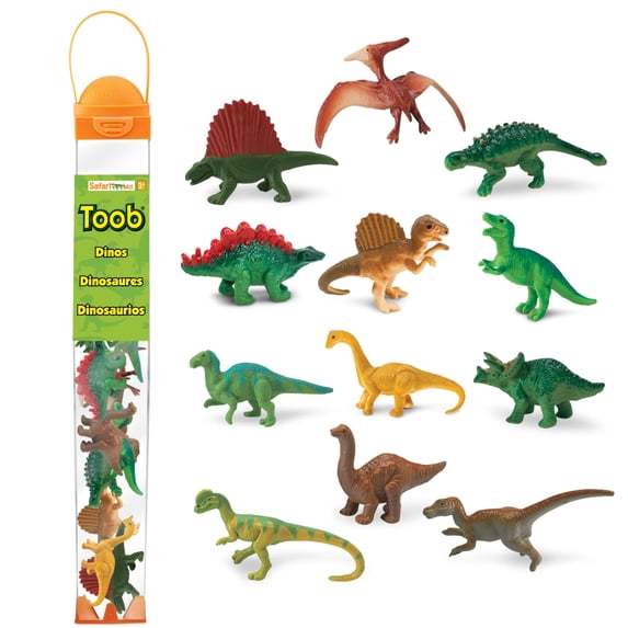Safari Ltd. Dinos TOOB - 12 Figurines of T-Rex, Triceratops, Velociraptor, Stegosaurus, Ankylosaurus & More - Dinosaur Toy Set For Boys, Girls & Kids Toys for Ages 3+