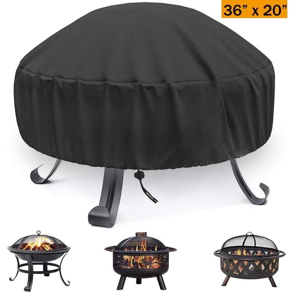 Dinosam Fire Pit Cover Round for Gas Fire Pit Cover Fits 32/34/36 in Outdoor Fireplace Cover with Adjustable Drawstring and a Storage Bag,36" x20"Outdoor Fire Pit Cover,Waterproof,Dust Proof,Anti UV
