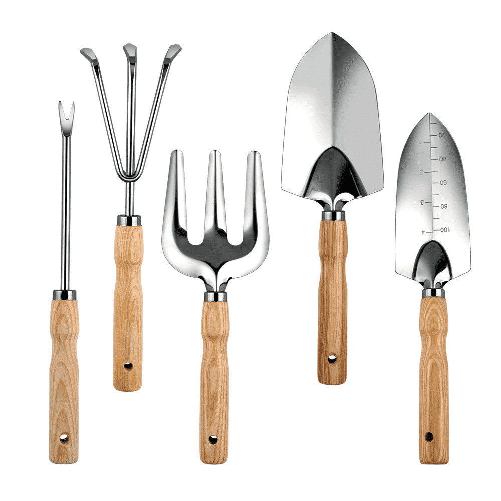 Dinosam 5-Piece Garden Tool Set: Hand Rake, Weeder, Fork, Transplanter ...