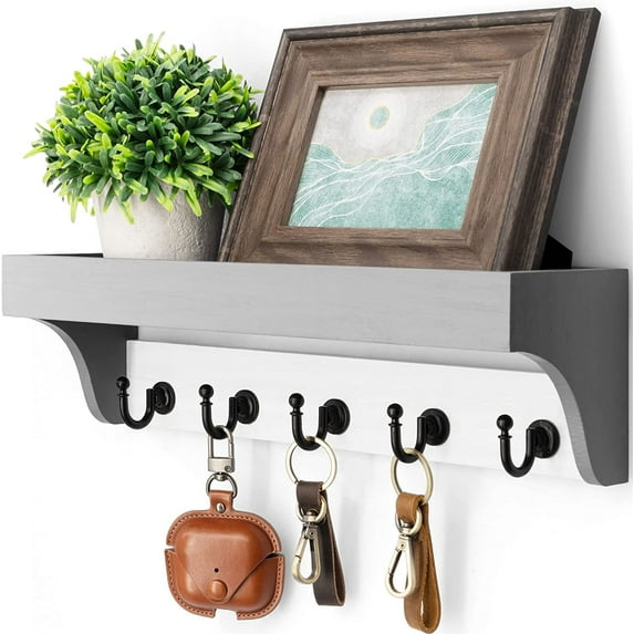 Key Holder for Wall, Dinosam Mail Organizer Wall Mount with 5 Sturdy Key Hooks and Mail Holder Shelf, Key Organizer Key Rack Entryway Wall Decor,Brown