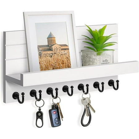 Key Holder for Wall, Dinosam Mail Organizer Wall Mount with 7 Sturdy Key Hooks and Mail Holder Shelf, Key Organizer Key Rack Entryway Wall Decor, White