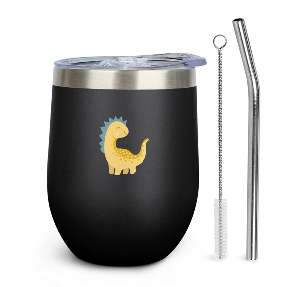 Dinosaur 12oz Insulated Wine Tumbler with Lid and Straw – Double Wall Vacuum Mug Stainless Steel 304 Interior for Hot & Cold Drinks Coffee, Wine, Cocktails