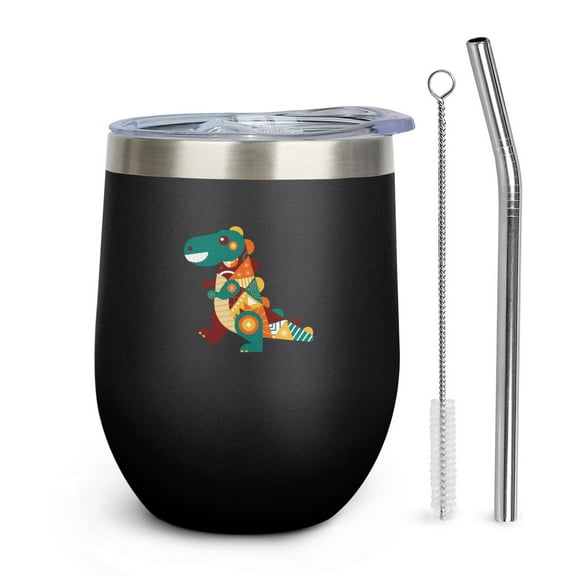 Dinosaur 12oz Insulated Wine Tumbler with Lid and Straw – Double Wall Vacuum Mug Stainless Steel 304 Interior for Hot & Cold Drinks Coffee, Wine, Cocktails