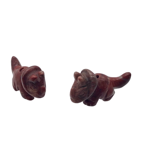 Dinosaur 2 Brecciated Jasper Triceratops Animal Beads | 22x12x8mm | Red | 2 Beads